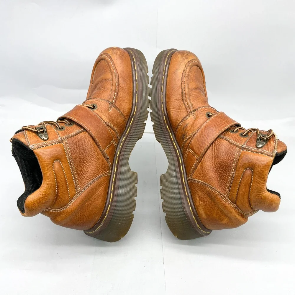 VTG Dr Martens 9444 Mens 9/ 10 Brown Leather Buckle Strap Moc Toe Boots MIE Y2K